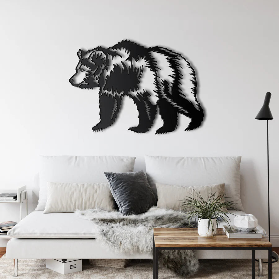 bear metal wall art in living room