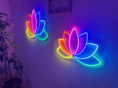 Lotus Flower Neon Metal Wall Art, Yoga Wall Decor