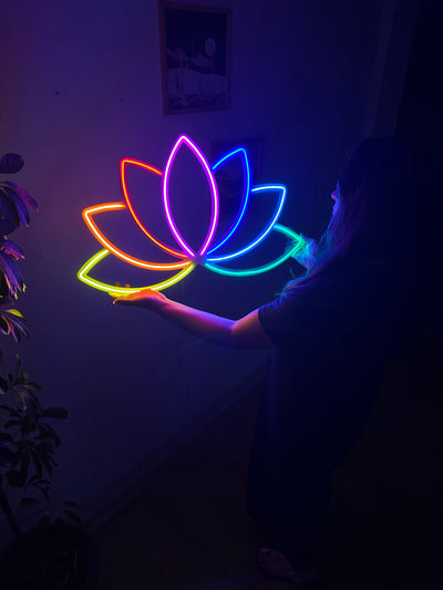 Lotus Flower Neon Metal Wall Art, Yoga Wall Decor