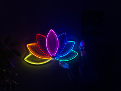 Lotus Flower Neon Metal Wall Art, Yoga Wall Decor