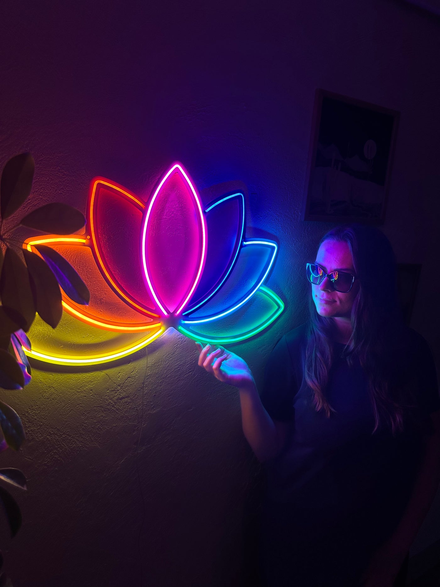 Lotus Flower Neon Metal Wall Art, Yoga Wall Decor