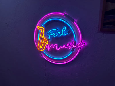 Feel Music Neon Metal Sign, Neon Wall Decor