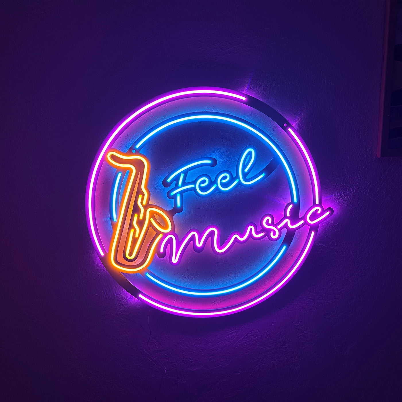 Feel Music Neon Metal Sign, Neon Wall Decor