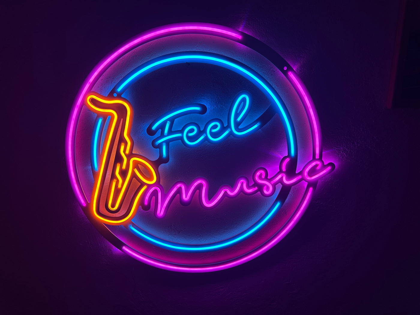 Feel Music Neon Metal Sign, Neon Wall Decor