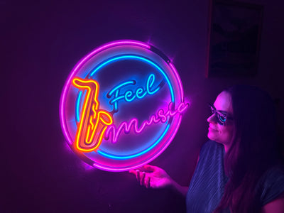 Feel Music Neon Metal Sign, Neon Wall Decor