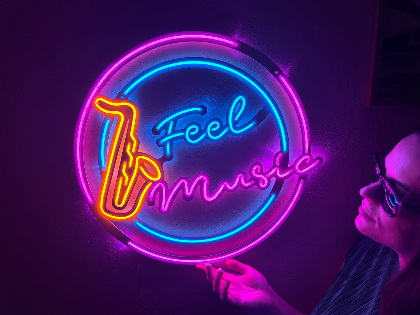 Feel Music Neon Metal Sign, Neon Wall Decor