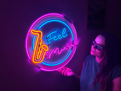 Feel Music Neon Metal Sign, Neon Wall Decor