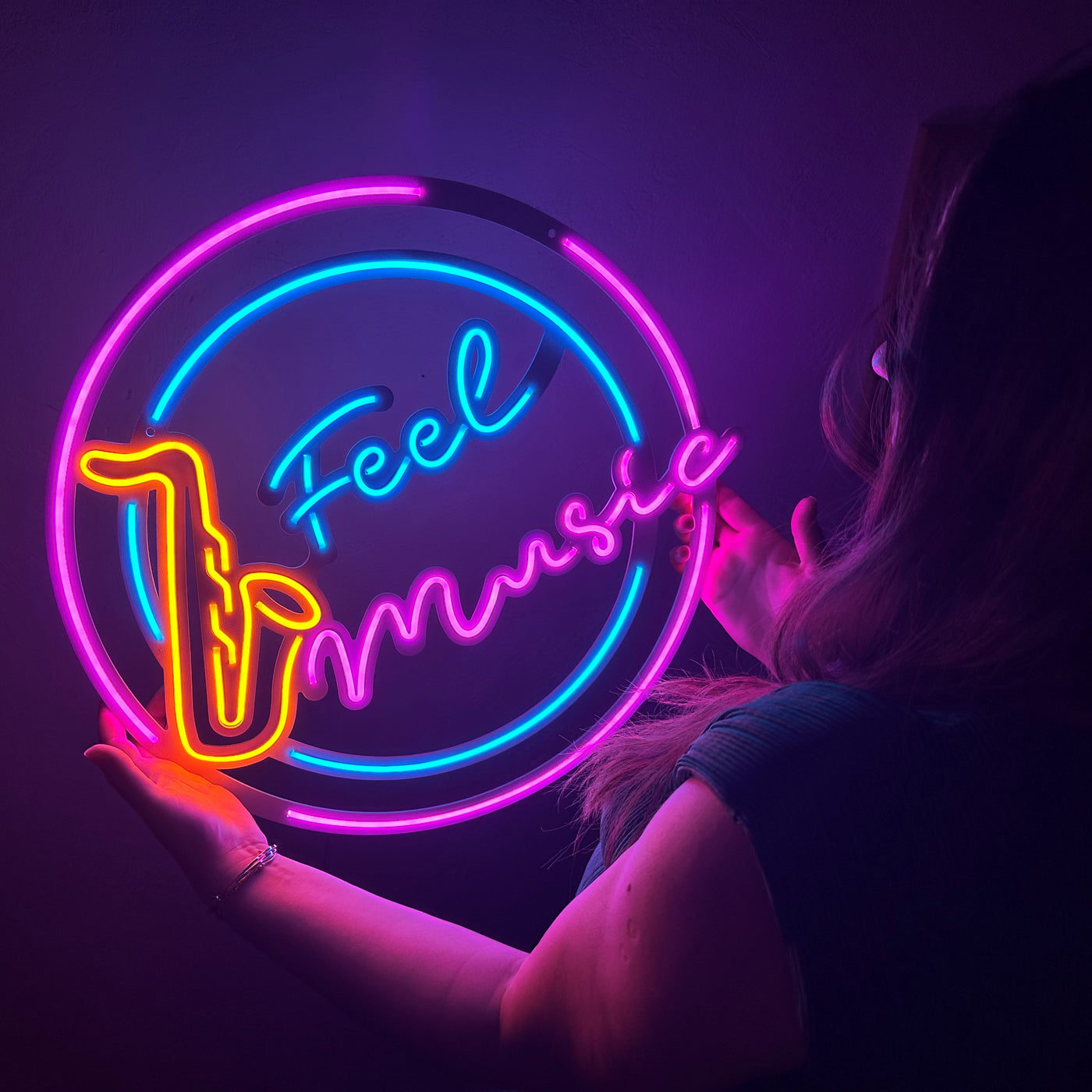 Feel Music Neon Metal Sign, Neon Wall Decor