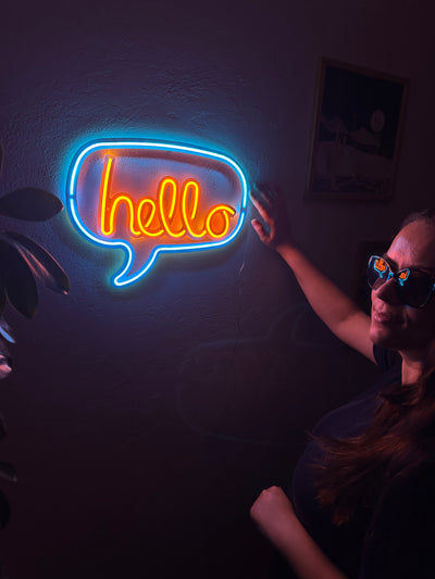 Hello Neon Metal Sign, Neon Wall Decor