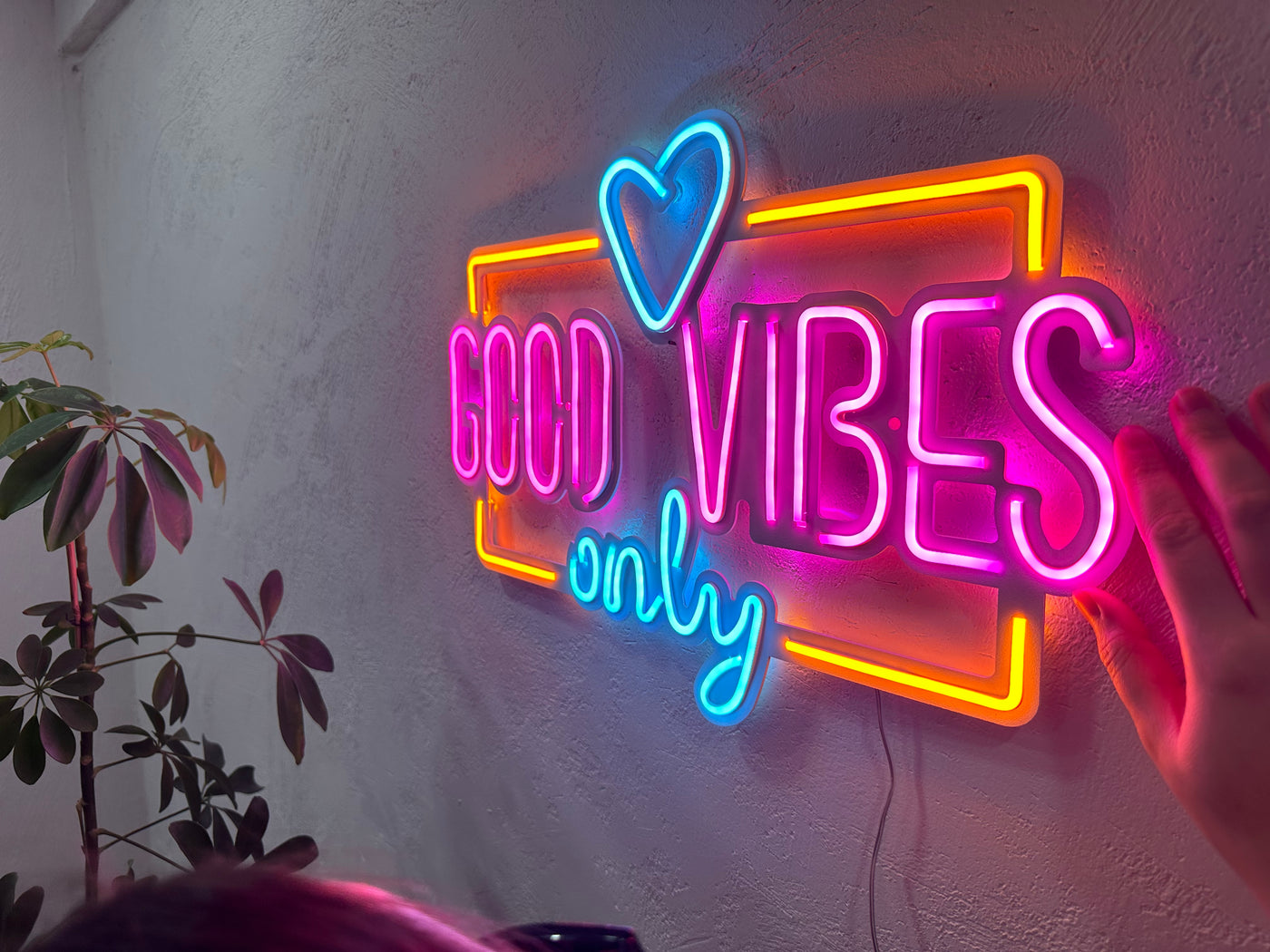 Good Vibes Only Love Neon Metal Sign, Neon Metal Wall Art