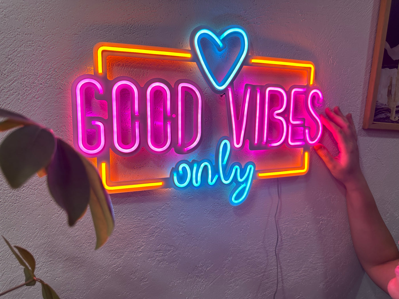 Good Vibes Only Love Neon Metal Sign, Neon Metal Wall Art