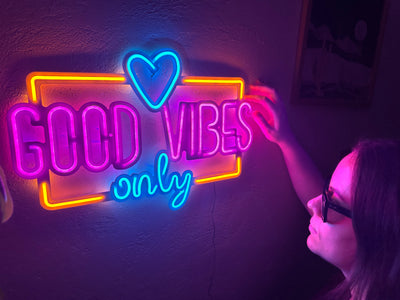 Good Vibes Only Love Neon Metal Sign, Neon Metal Wall Art