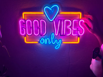 Good Vibes Only Love Neon Metal Sign, Neon Metal Wall Art