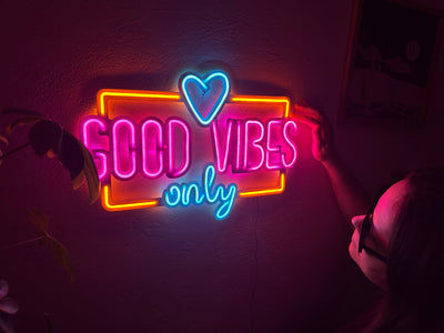 Good Vibes Only Love Neon Metal Sign, Neon Metal Wall Art