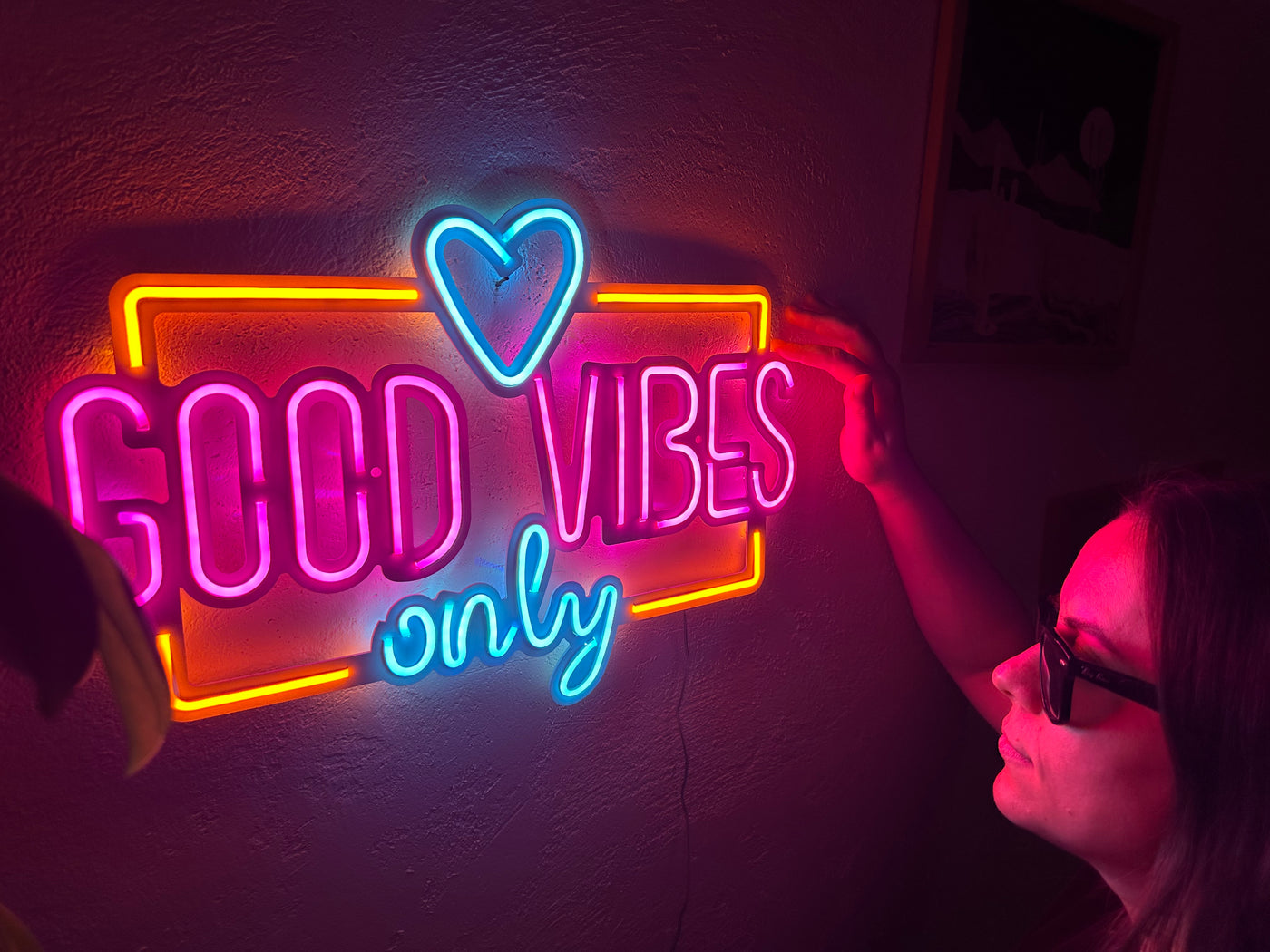 Good Vibes Only Love Neon Metal Sign, Neon Metal Wall Art