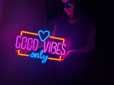 Good Vibes Only Love Neon Metal Sign, Neon Metal Wall Art