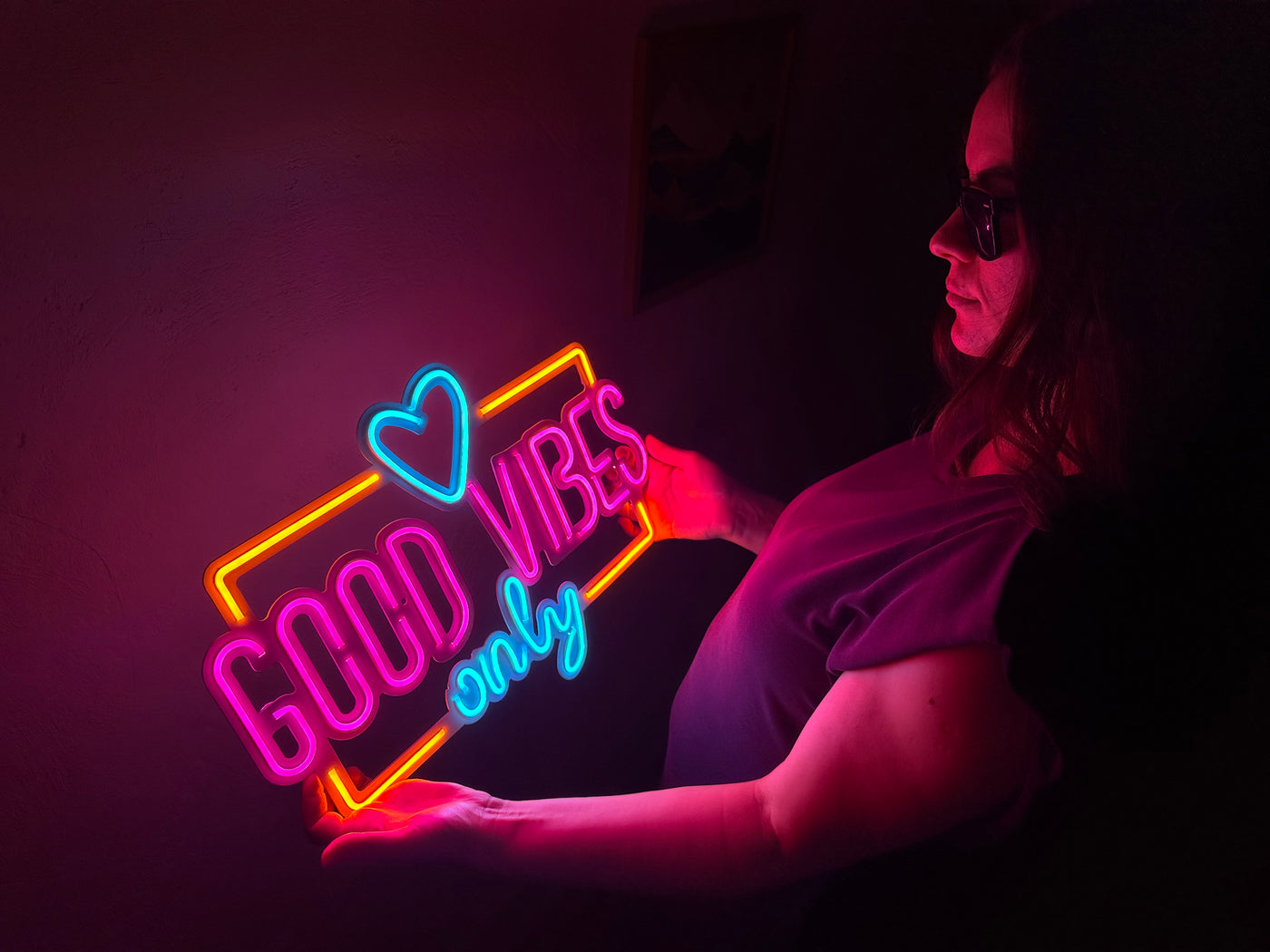 Good Vibes Only Love Neon Metal Sign, Neon Metal Wall Art