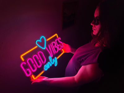 Good Vibes Only Love Neon Metal Sign, Neon Metal Wall Art