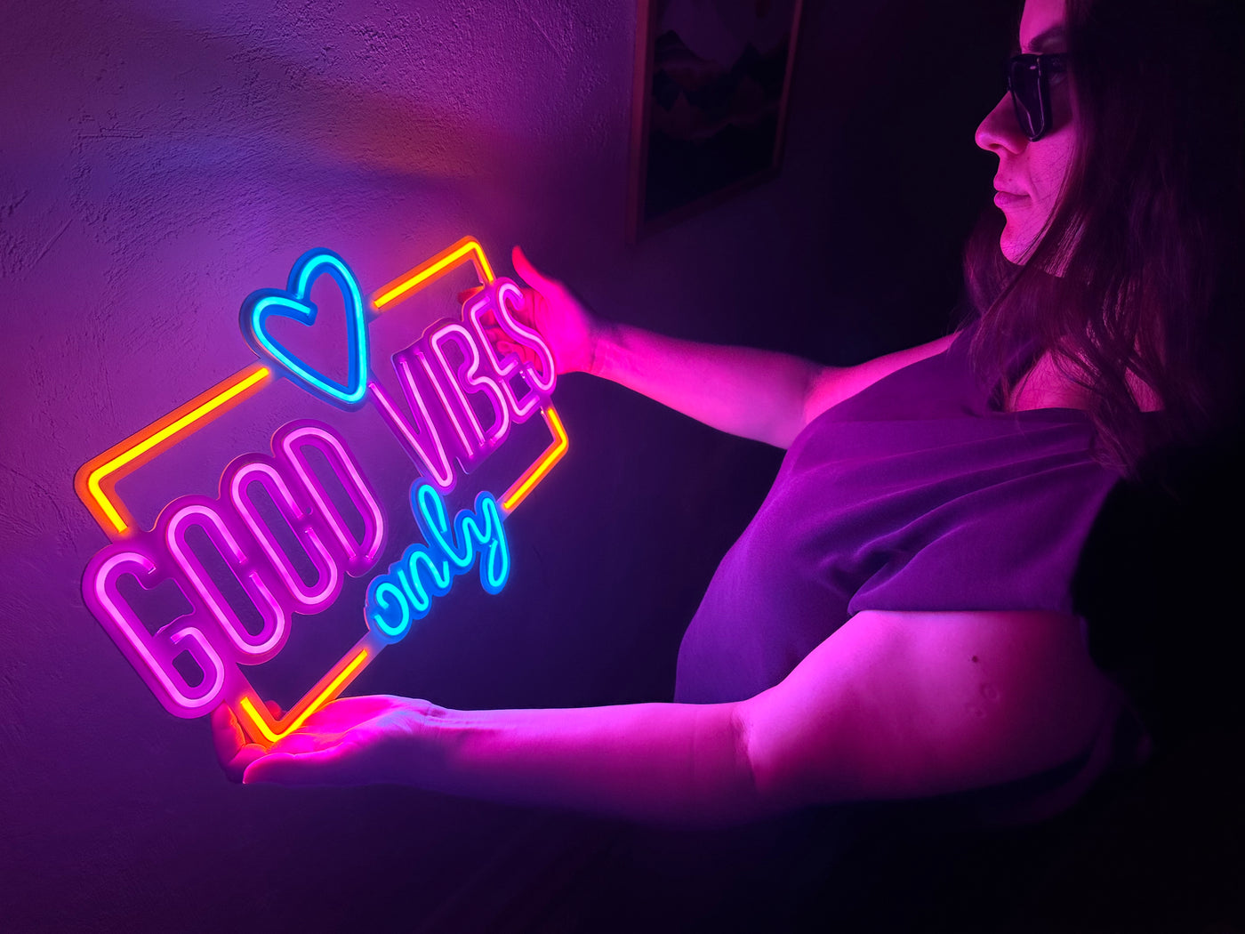 Good Vibes Only Love Neon Metal Sign, Neon Metal Wall Art