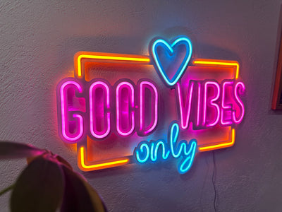 Good Vibes Only Love Neon Metal Sign, Neon Metal Wall Art