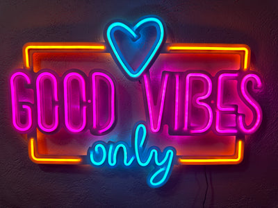 Good Vibes Only Love Neon Metal Sign, Neon Metal Wall Art