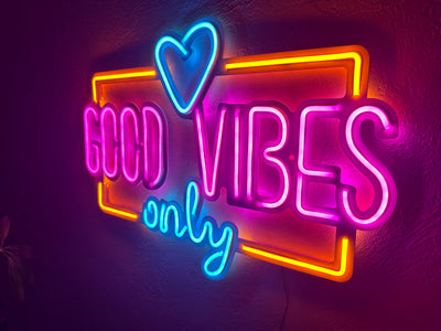 Good Vibes Only Love Neon Metal Sign, Neon Metal Wall Art