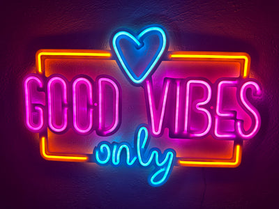 Good Vibes Only Love Neon Metal Sign, Neon Metal Wall Art