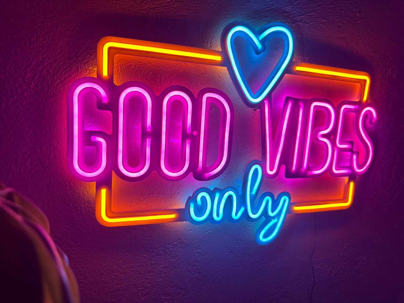 Good Vibes Only Love Neon Metal Sign, Neon Metal Wall Art