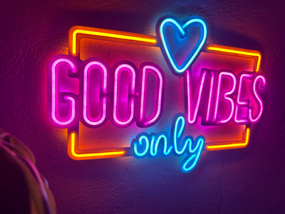 Good Vibes Only Love Neon Metal Sign, Neon Metal Wall Art