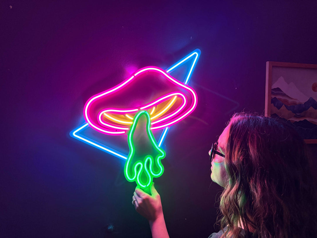 Flying Mushroom Neon Metal Sign, Neon Wall Decor - Neon Signs available at Dekadron for $129.00