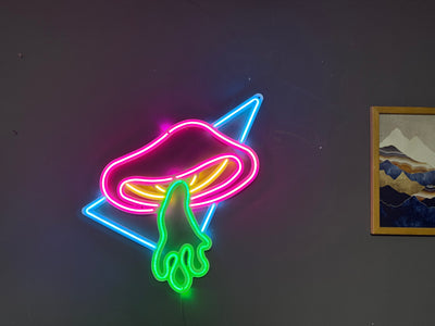 Flying Mushroom Neon Metal Sign, Neon Wall Decor