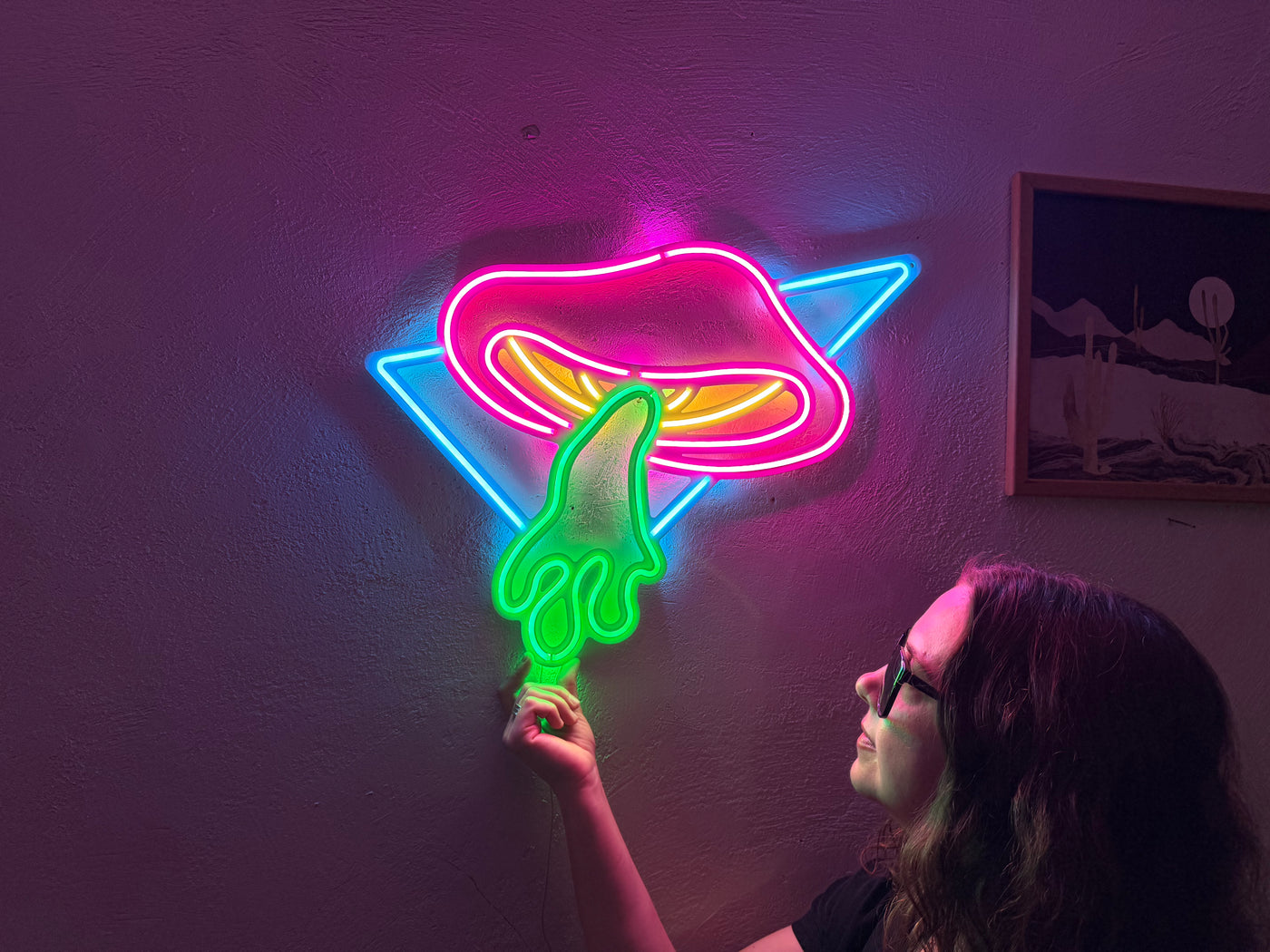 Flying Mushroom Neon Metal Sign, Neon Wall Decor