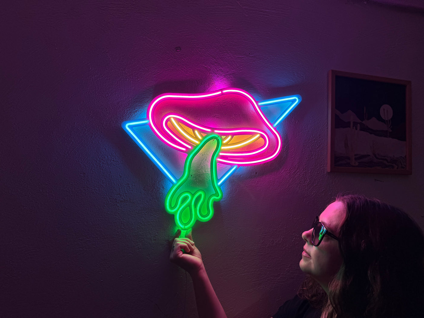 Flying Mushroom Neon Metal Sign, Neon Wall Decor