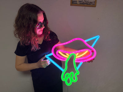 Flying Mushroom Neon Metal Sign, Neon Wall Decor