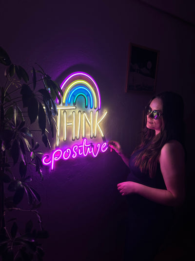 Think Positive Neon Sign, Neon Metal Wall Decor