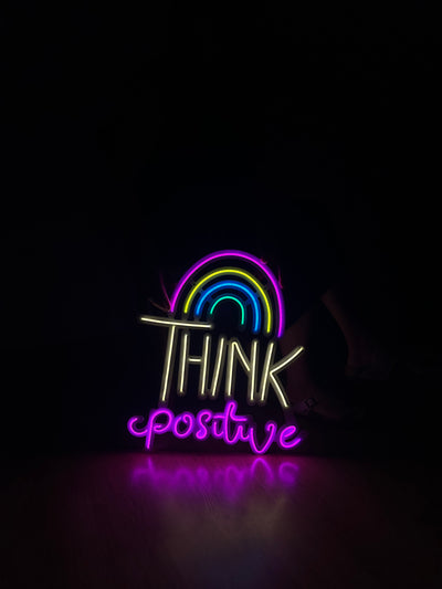 Think Positive Neon Sign, Neon Metal Wall Decor