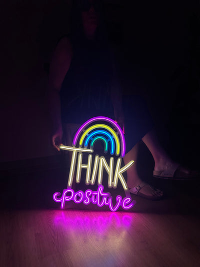 Think Positive Neon Sign, Neon Metal Wall Decor