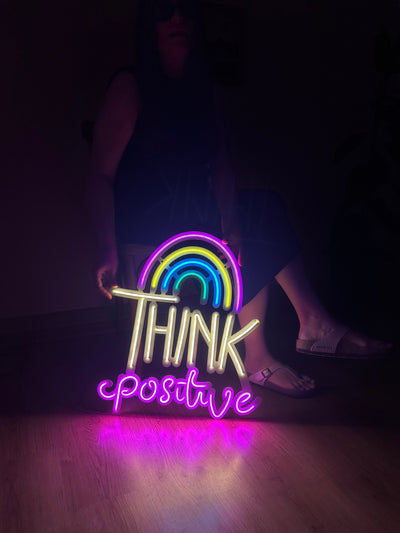 Think Positive Neon Sign, Neon Metal Wall Decor