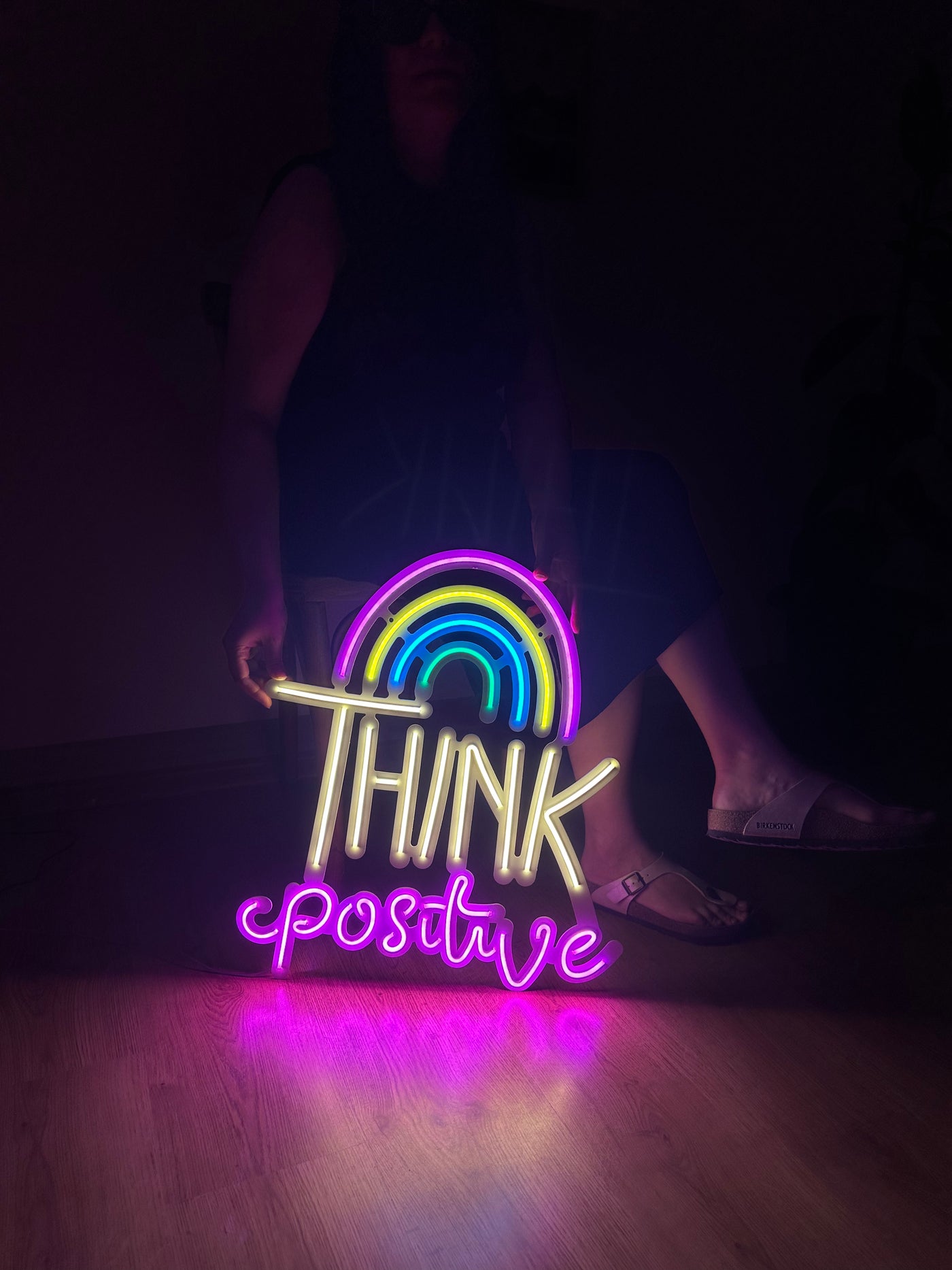 Think Positive Neon Sign, Neon Metal Wall Decor