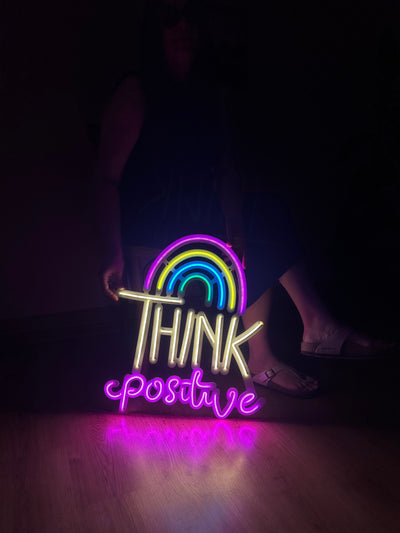 Think Positive Neon Sign, Neon Metal Wall Decor