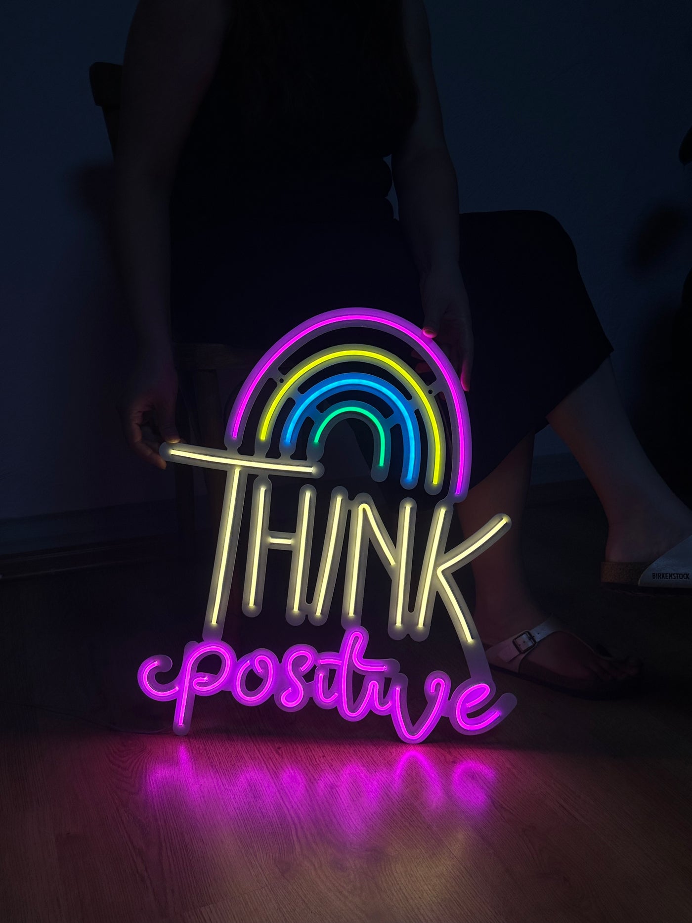 Think Positive Neon Sign, Neon Metal Wall Decor