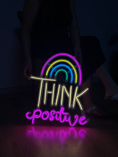 Think Positive Neon Sign, Neon Metal Wall Decor