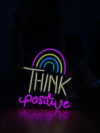 Think Positive Neon Sign, Neon Metal Wall Decor