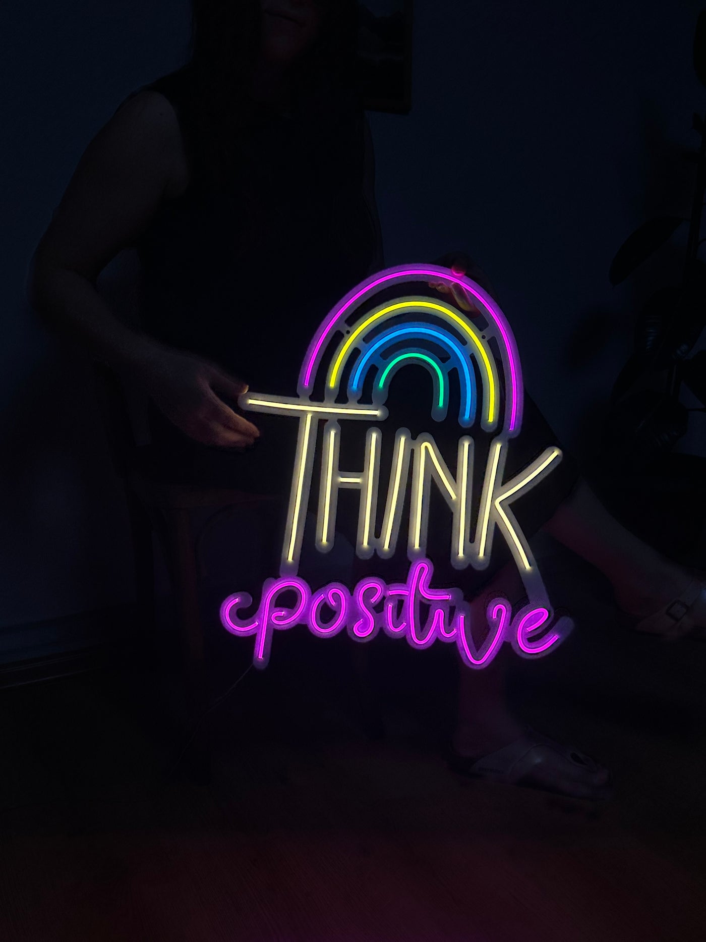 Think Positive Neon Sign, Neon Metal Wall Decor