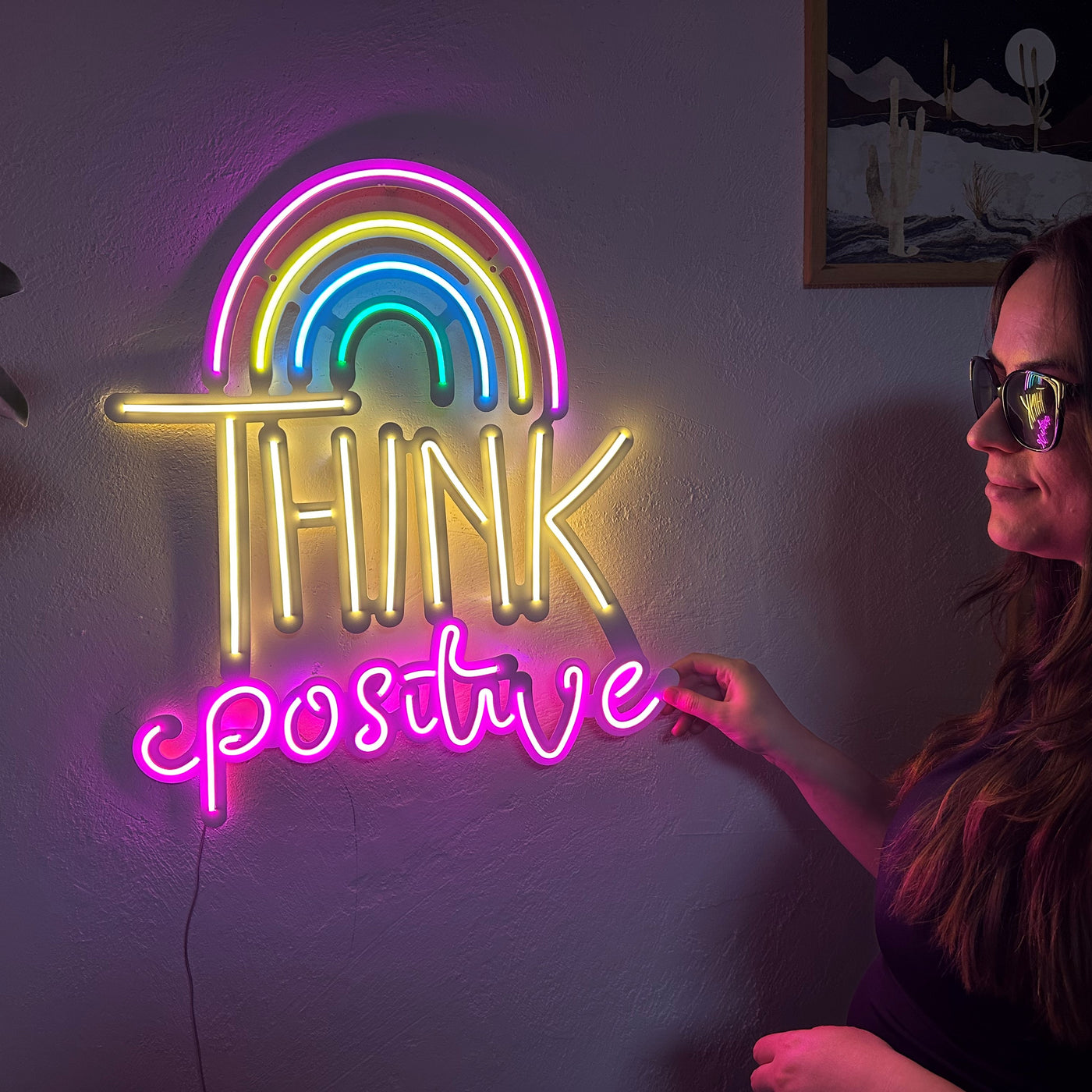 Think Positive Neon Sign, Neon Metal Wall Decor