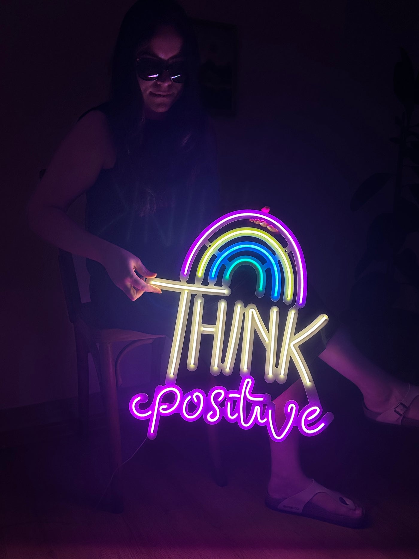 Think Positive Neon Sign, Neon Metal Wall Decor