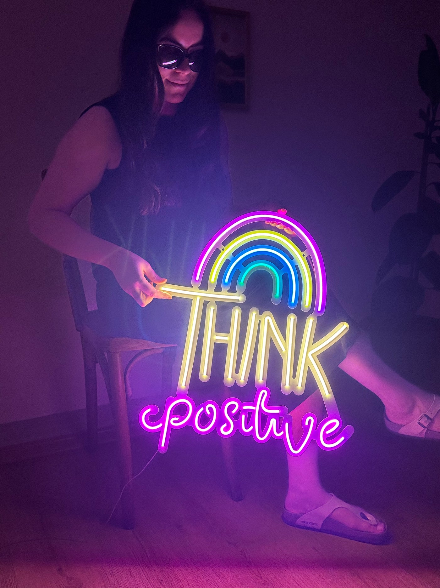 Think Positive Neon Sign, Neon Metal Wall Decor