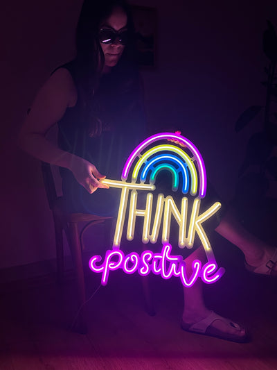 Think Positive Neon Sign, Neon Metal Wall Decor