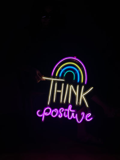 Think Positive Neon Sign, Neon Metal Wall Decor