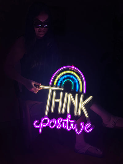 Think Positive Neon Sign, Neon Metal Wall Decor